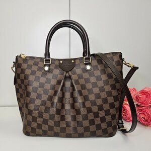 Authentic Louis Vuitton Damier Ebene Siena PM Two-way Shoulder Handbag